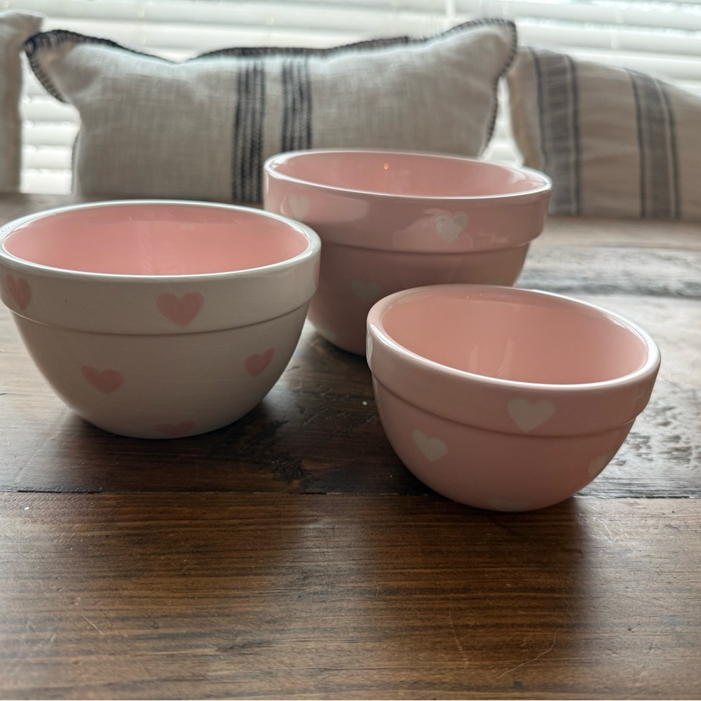 Set of Pink and White Heart Bowls